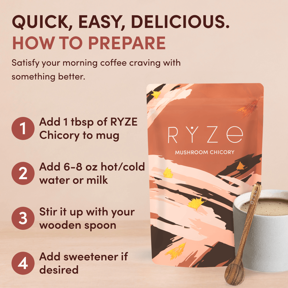 RYZE Mushroom Chicory — Organic Instant Chicory with Shitake & Lions mane, 30 Servings W5