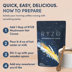 RYZE Mushroom Hot Cocoa — Organic Instant Cocoa with L-Theanine & Melatonin, 20 Servings S9