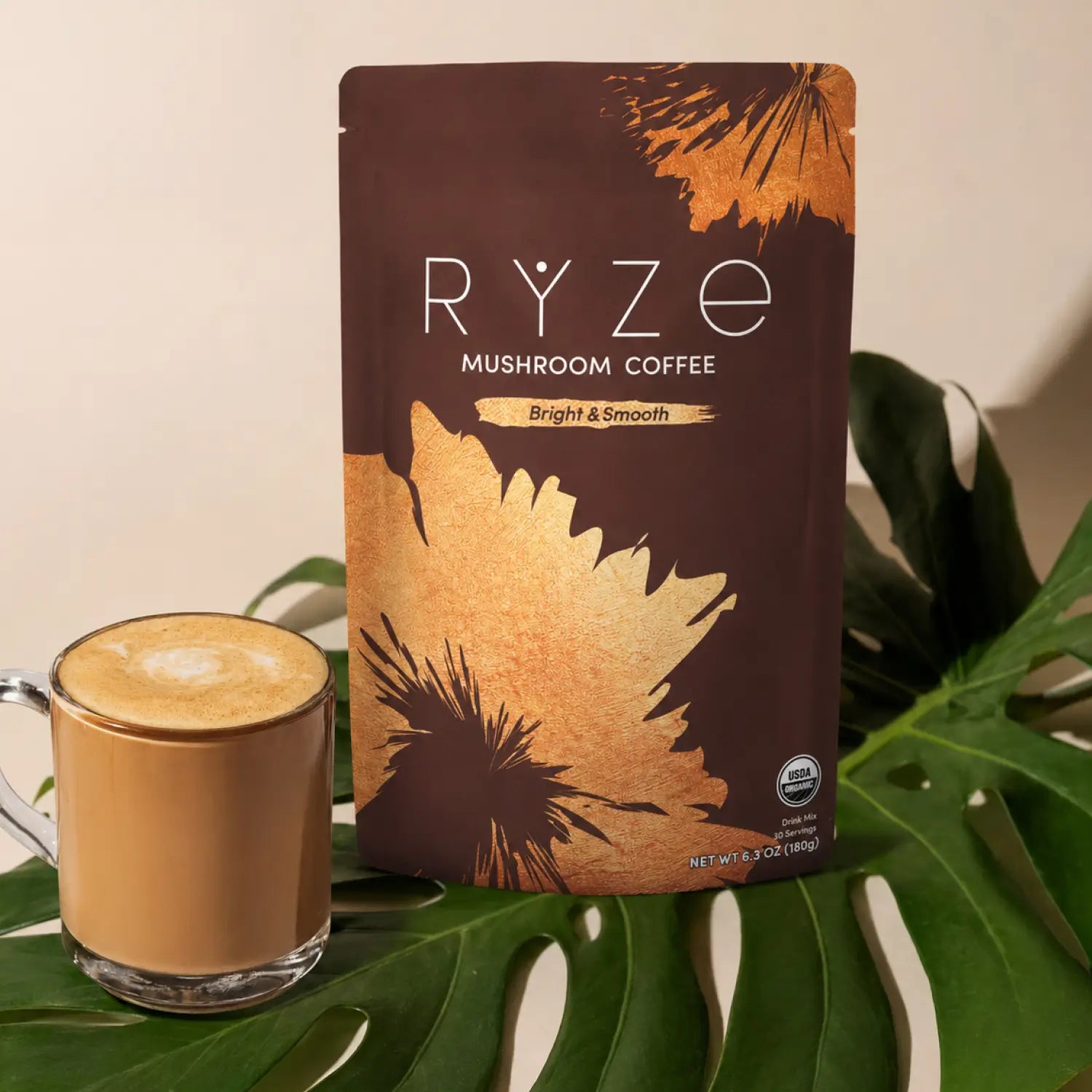RYZE Mushroom Coffee — Organic Instant Coffee with Cordyceps & Reishi, 30 Servings F9