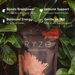 RYZE Mushroom Coffee — Organic Instant Coffee with Cordyceps & Reishi, 30 Servings F9