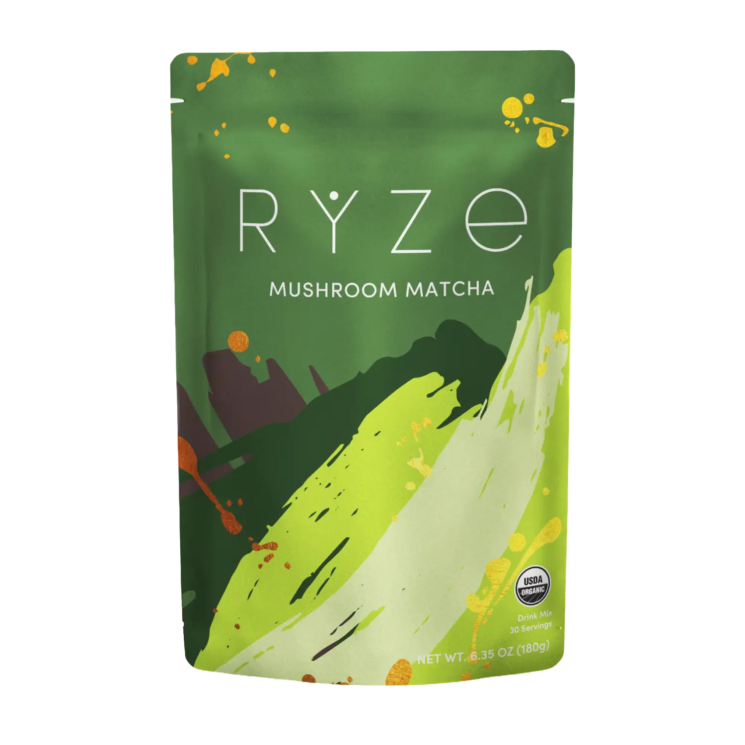RYZE Mushroom Matcha — Organic Instant Matcha Latte with Lion's Mane & King Trumpet, 30 Servings X5