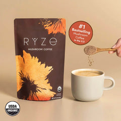 RYZE Mushroom Coffee — Organic Instant Coffee with Cordyceps & Reishi, 30 Servings F9