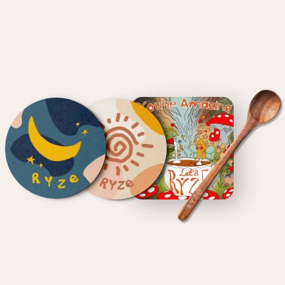 Coasters + Mushroom Magnet + Acacia Spoon U6
