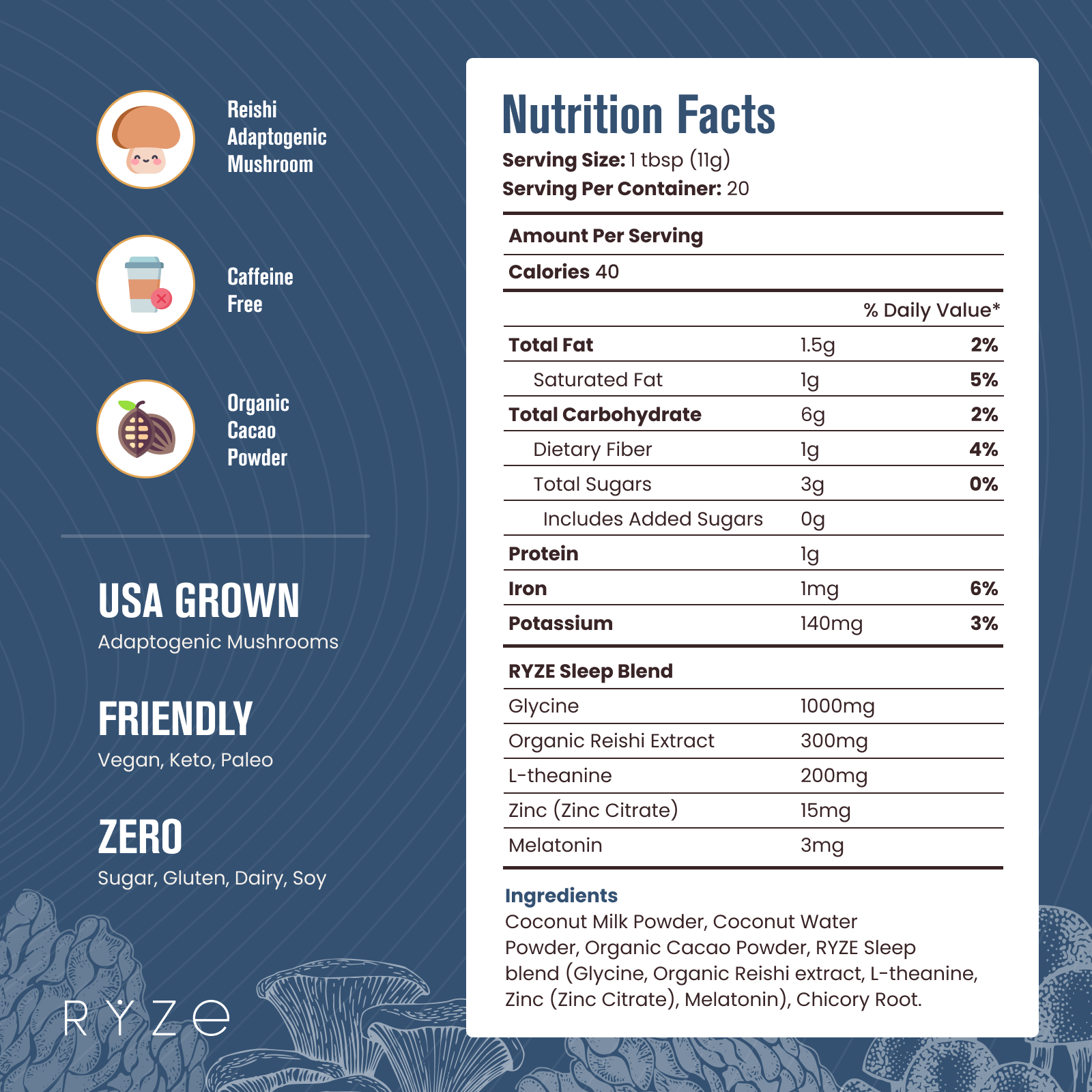 RYZE Hot Cocoa - with 6 Sleep Superfoods to Help Fall Asleep and Stay Asleep T7